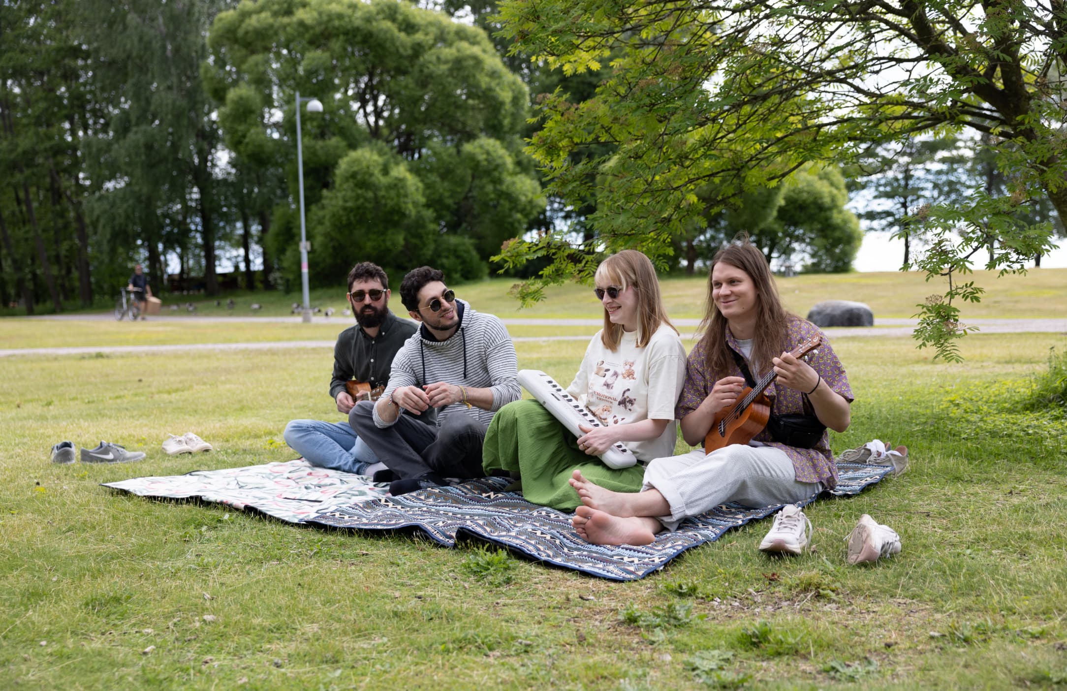 The band having a picnic in the park